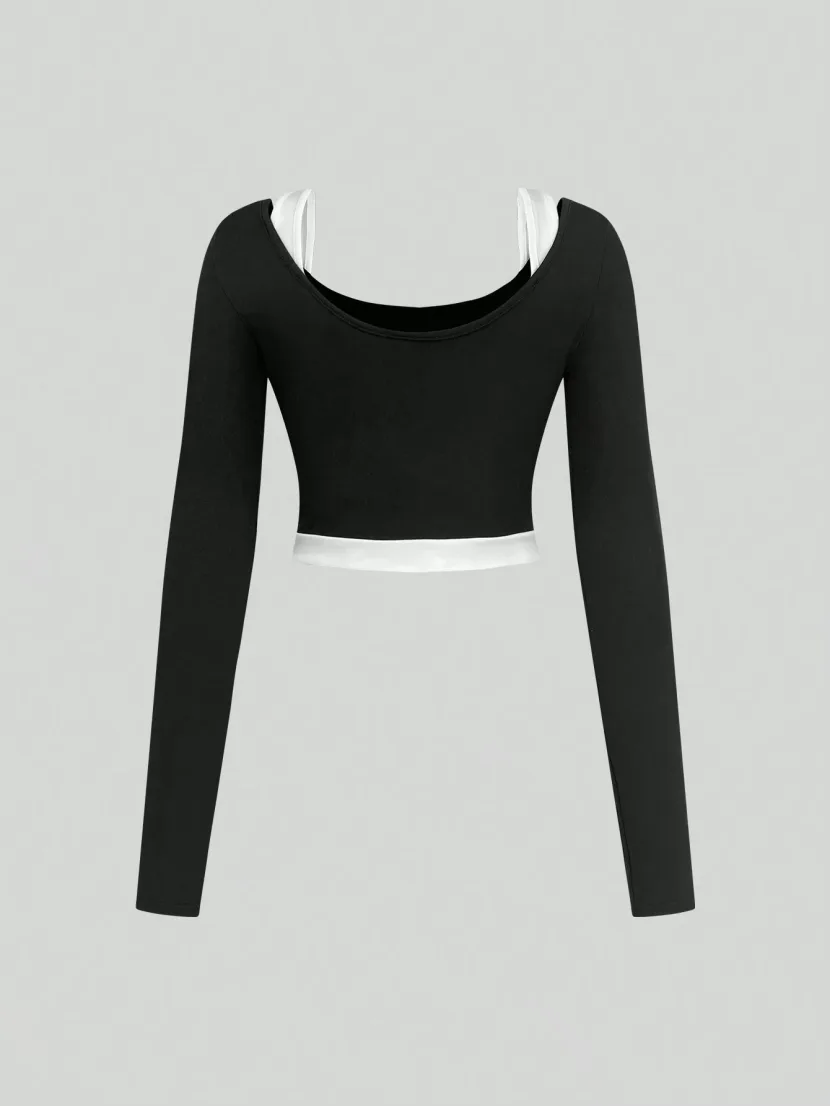 Womens Slim Fit Color Block Long Sleeve T Shirt Trendy Design Comfortable Fabric Perfect for Cas