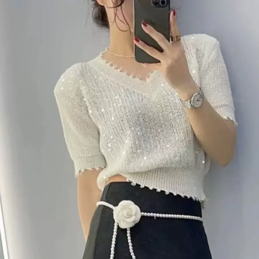 Womens Short Sleeve Knit T Shirt Stylish Lightweight Fabric Casual Summer Wear