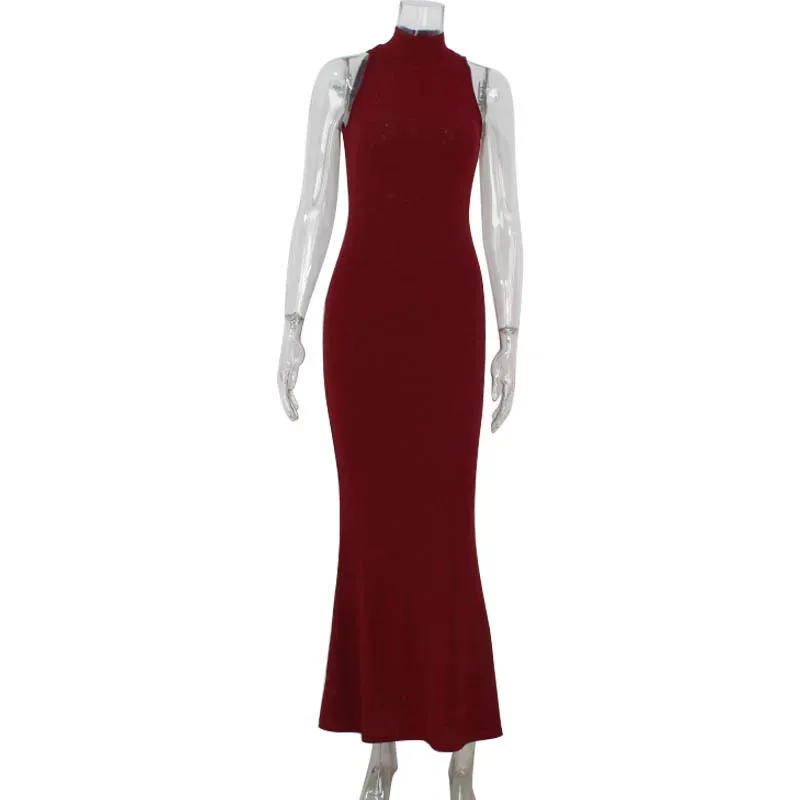 Elegant Mermaid Evening Gown Sexy Halter Neck Bodycon Fit Red Carpet Style Perfect for Parties a