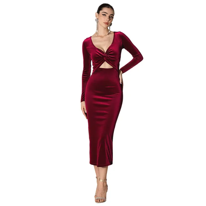 Elegant Deep V Neck Hollow Out Top Slim Fit Sexy Design Perfect for Parties Wholesale Available