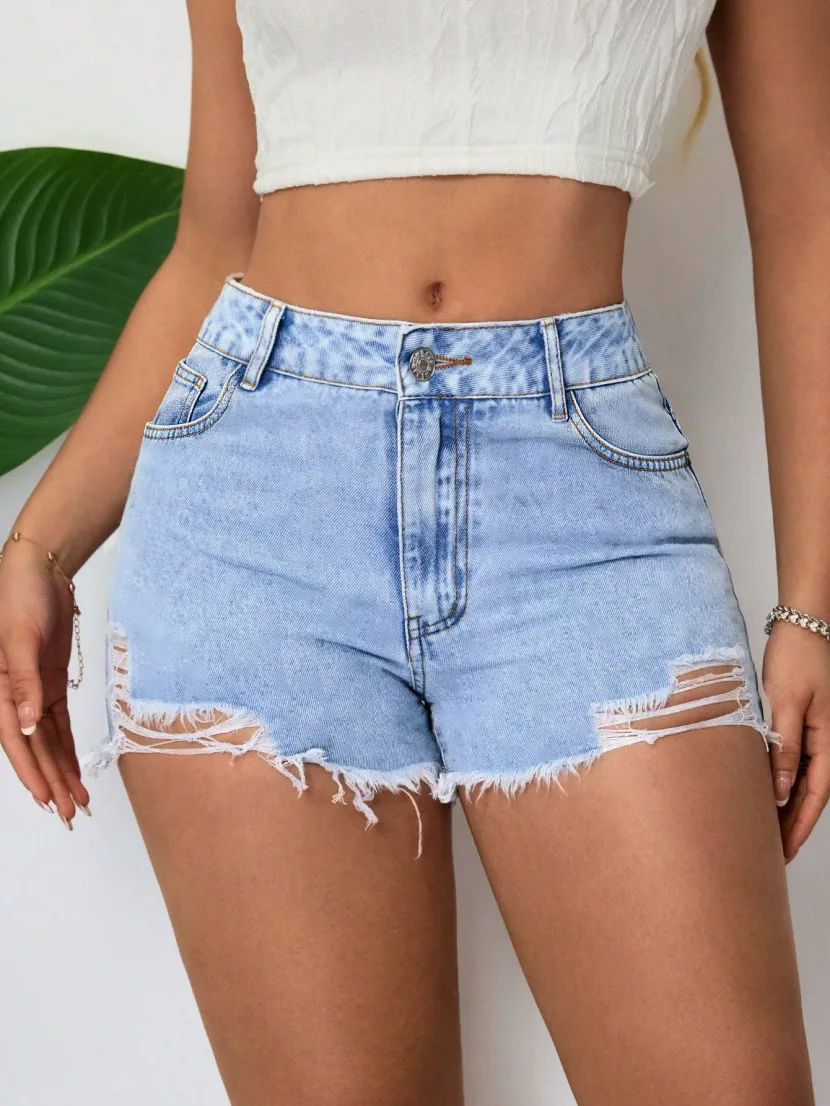 Womens Distressed Denim Shorts Elegant Fashionable Versatile Summer Casual Wear Wholesale Availa
