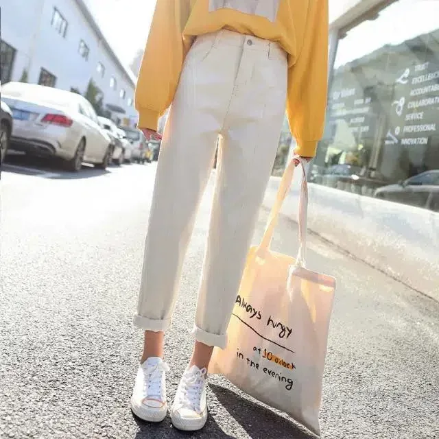 欧洲站2023春秋新款韩版牛仔裤女高腰宽松学生bf休闲阔腿直筒裤潮