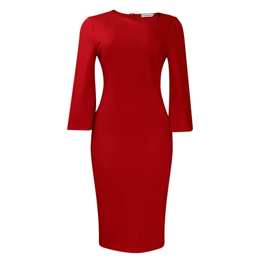 Asymmetrical Neck Long Sleeve Dress Fashionable OL Style Elegant Fit for Office Wear Wholesale A