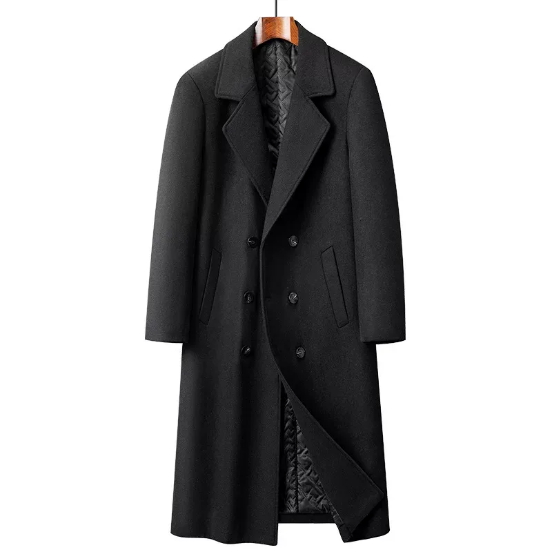 Mens Wool Blend Overcoat Mid Length Double Breasted Suit Collar Warm Winter Fashion Mens Wool Blend Overcoat Mid Length Double Breasted Suit Collar Warm Winter Fashion