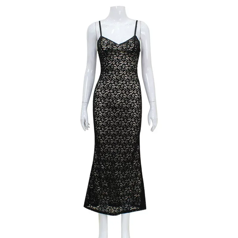 Deep V Neck Lace Bodycon Dress Sexy Slim Fit Solid Color Spaghetti Straps Perfect for Parties an