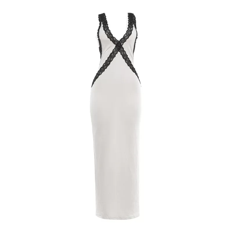 Elegant Womens Summer Dress Lace Trim V Neck Bodycon Fit Perfect for Parties and Special Occasio