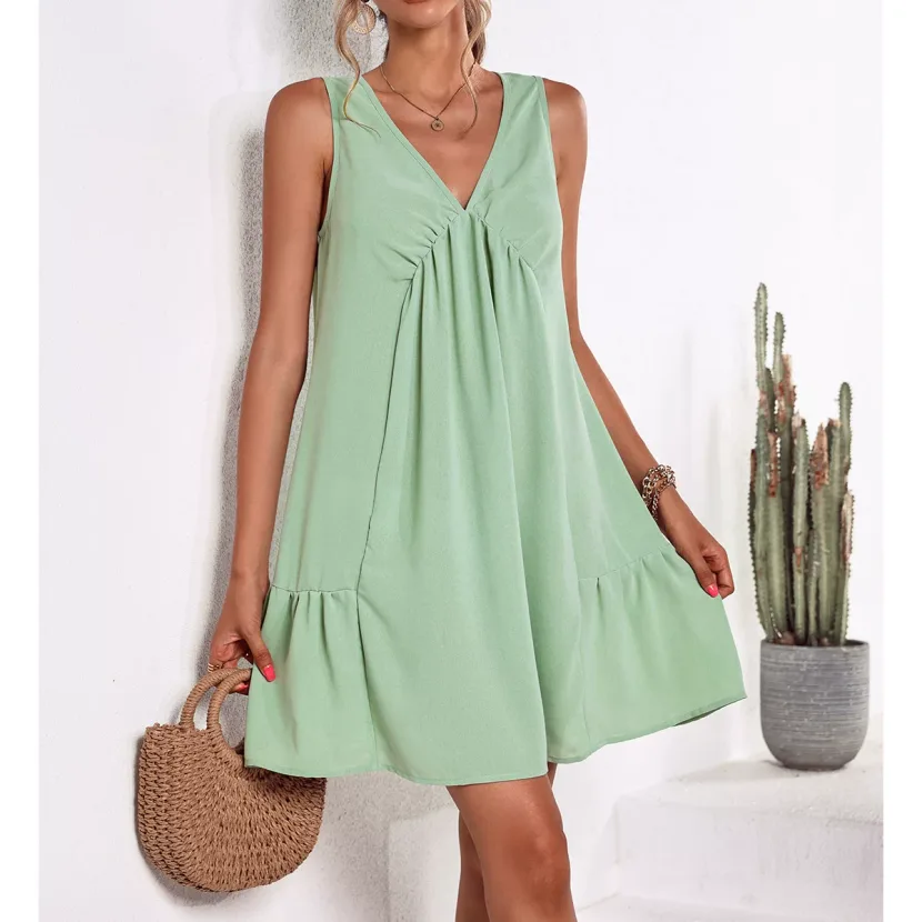 Casual Sleeveless Dress Slim Fit Solid Color Elegant Style Perfect for Summer Outings Wholesale