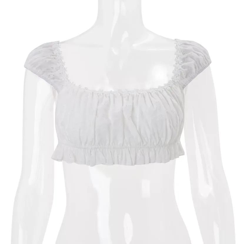 Summer Womens Crop Top Sexy Square Neck Slim Fit Versatile Flutter Sleeves Casual Wear Wholesale Available