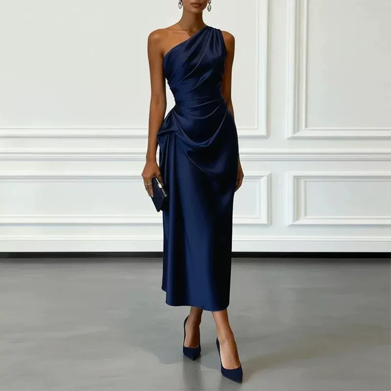 Elegant Womens Evening Dress High End Pleated Waist Design Suitable for Parties and Formal Events