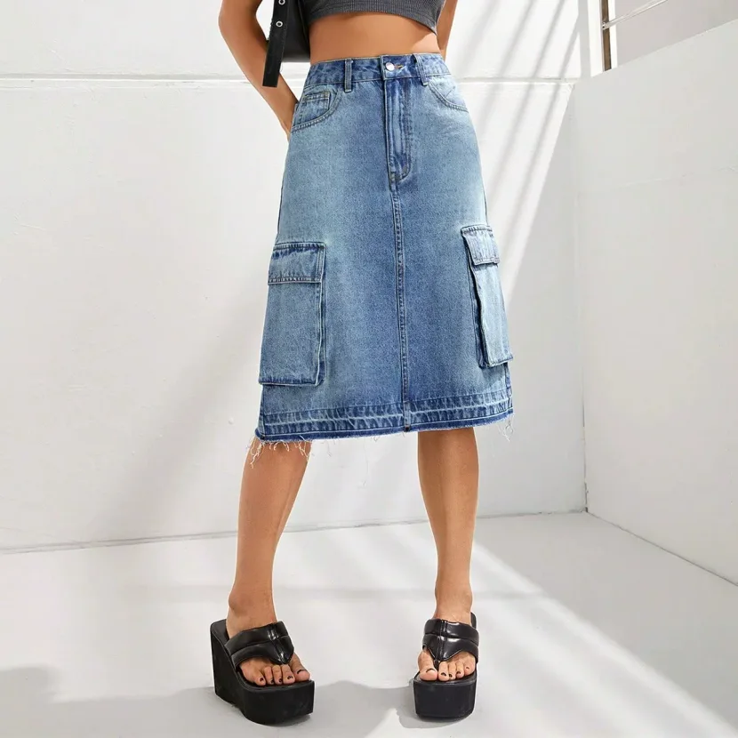 High Waisted Denim Skirt Slim Fit Casual Style Versatile Design Perfect for Everyday Wear Wholes