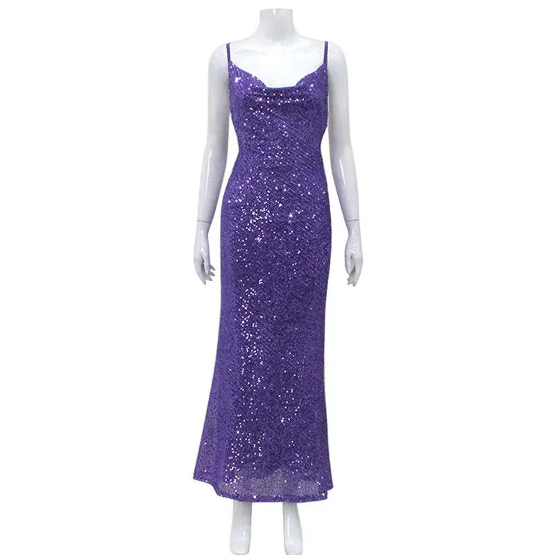 Elegant Mermaid Evening Dress Sexy Low Cut Backless Spaghetti Straps Sequin Detail Perfect for F