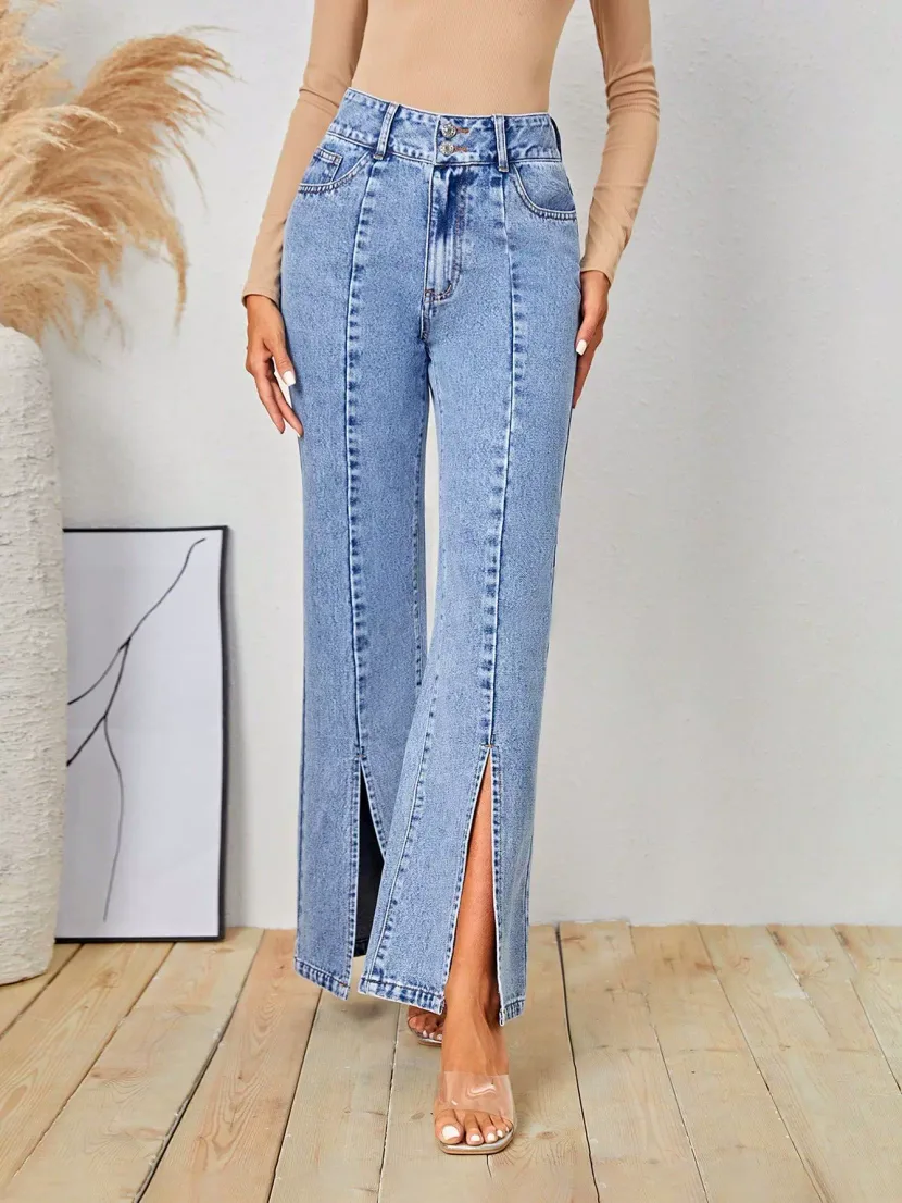 Womens Slim Fit High Slit Denim Pants Stylish Design Trendy Look Comfortable Fabric Perfect for