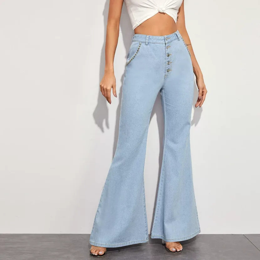 Wide Leg Denim Trousers Versatile Flared Design Comfortable Fit High Quality Fabric Casual Wear