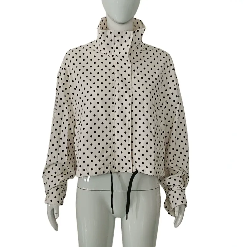 Polka Dot Stand Collar Loose Jacket and High Waist Mini Shorts Set Womens Two Piece Outfit Casua