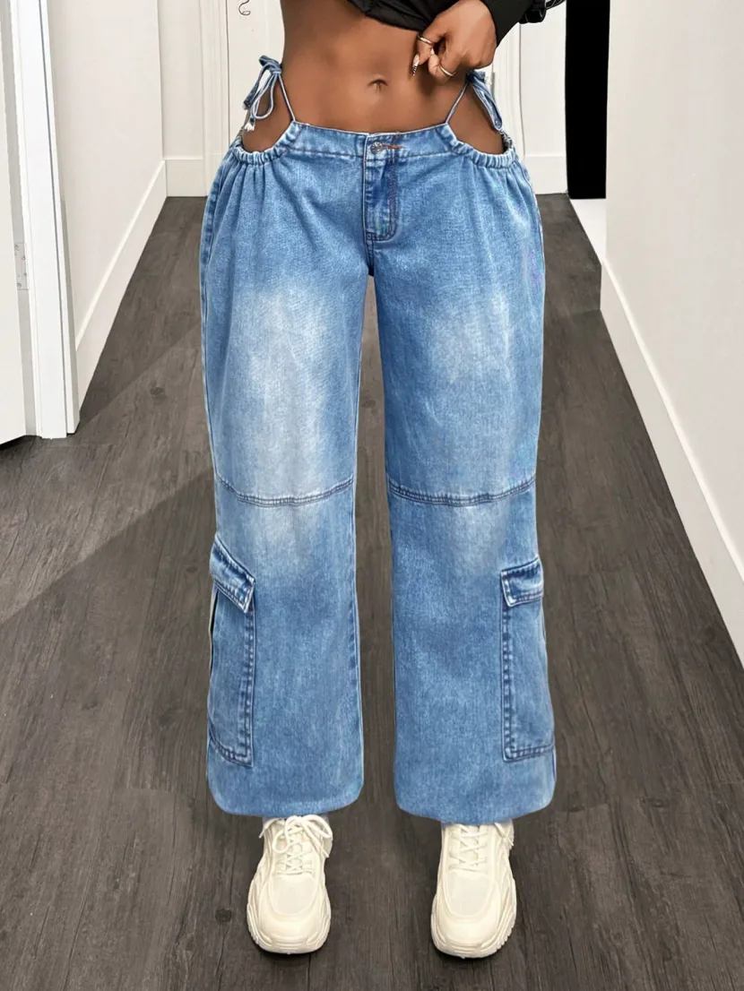 Womens Loose Fit Denim Cargo Pants Versatile Style Trendy Design Comfortable Fabric Perfect for