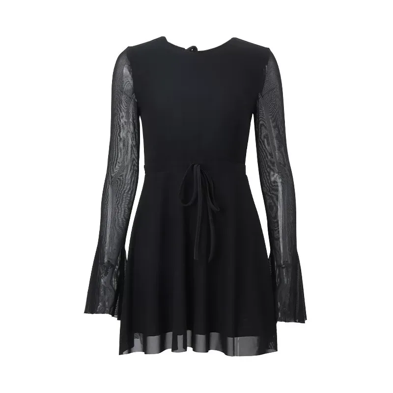 Womens Long Sleeve Mesh Dress Round Neck Flared Hem Elegant Style Perfect for Winter Events Whol