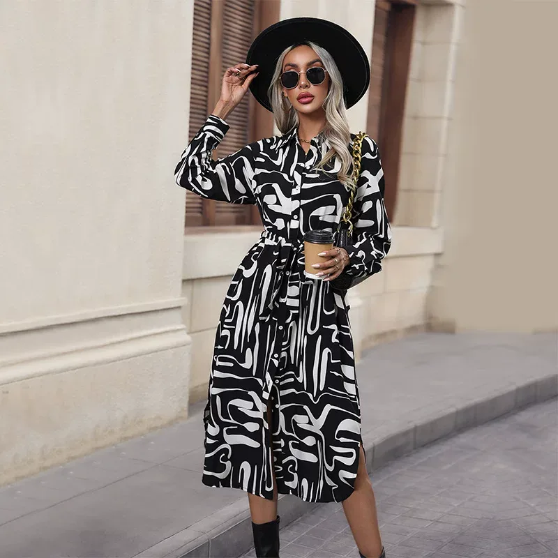 Long Sleeve Lapel Dress Fashionable Autumn Style Womens Casual Wear Wholesale Available ready to