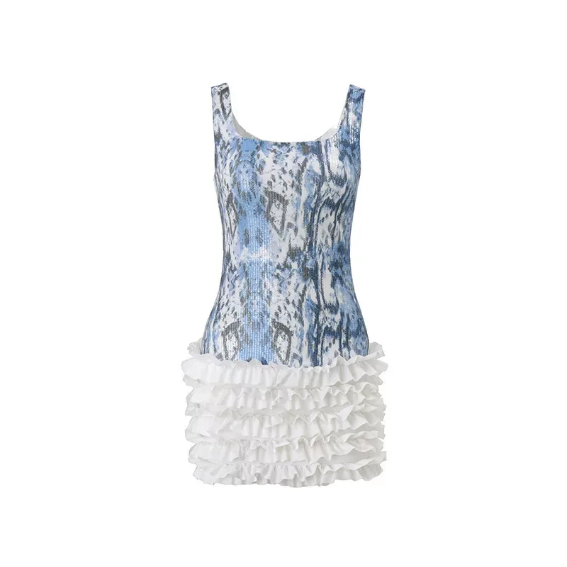 Sequin Graffiti Cake Dress Sexy U Neck Flared Silhouette Autumn Fashion Wholesale Womens Apparel