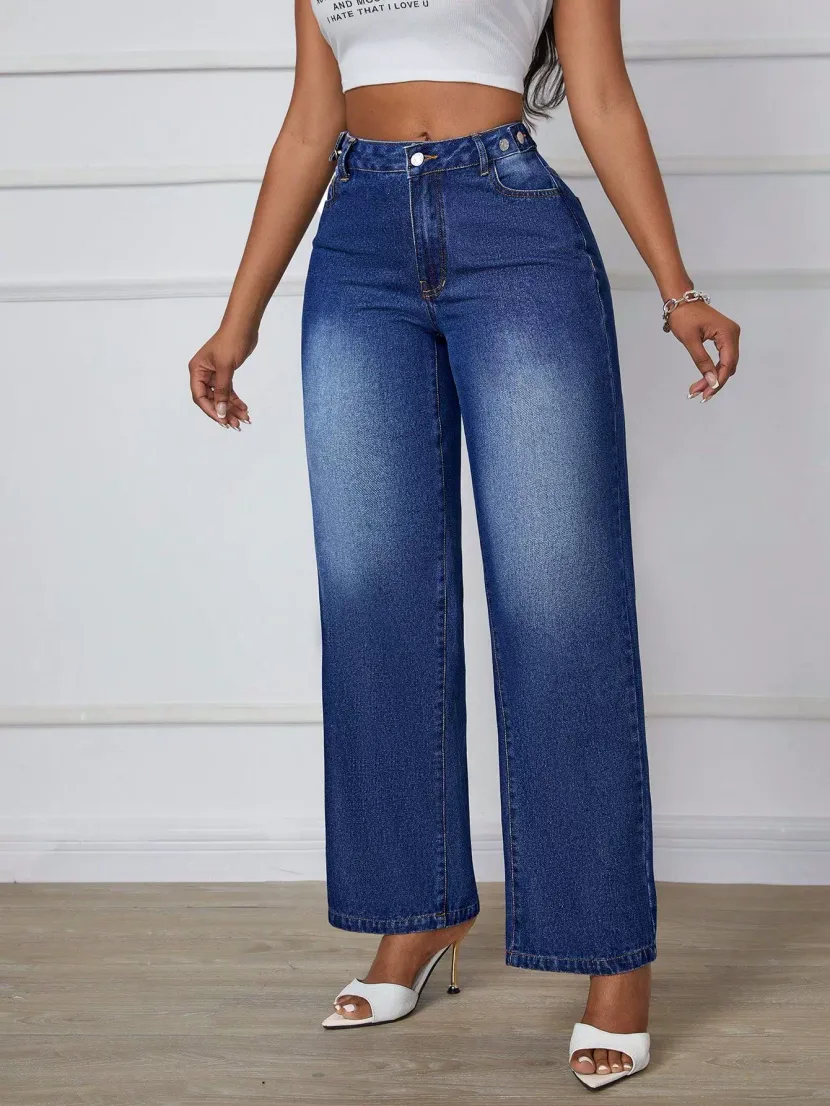Wide Leg Denim Trousers Straight Fit Casual Style Versatile for Everyday Wear Wholesale Availabl