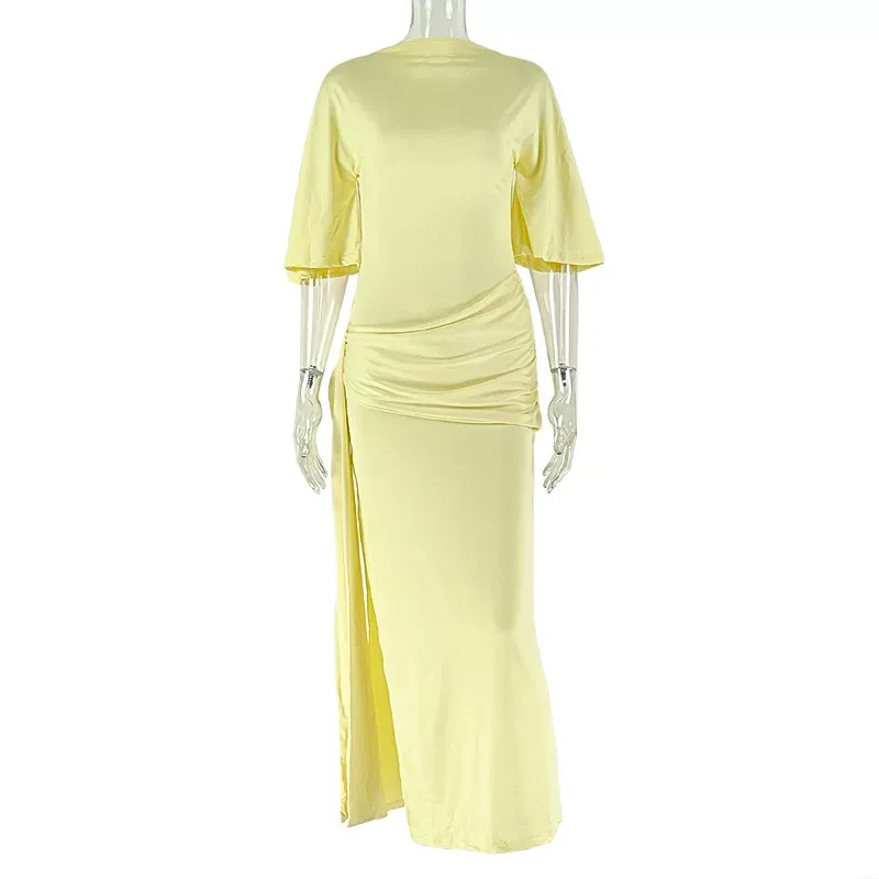 Backless Maxi Dress Sexy Solid Color Loose Fit Comfortable Side Slit Adjustable Straps Perfect f