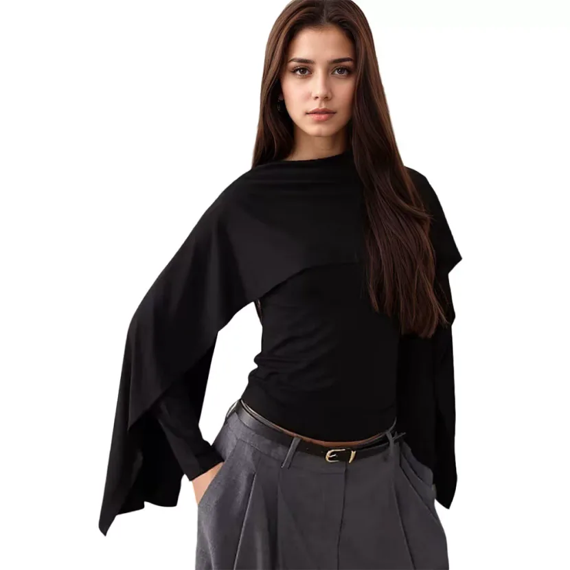 Dark Aesthetic Womens Cape Sleeve Top High End Design Unique Style Spring Summer Fashion Wholesa