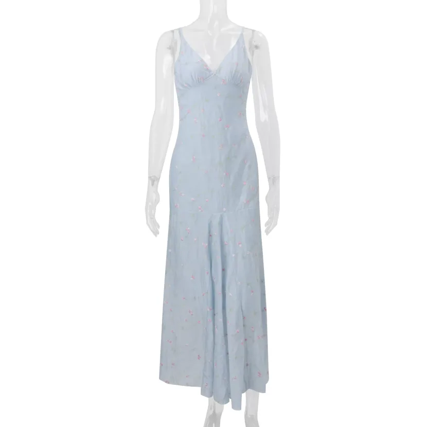 Elegant Floral Maxi Dress V Neck Sleeveless Summer Style Perfect for Vacation or Casual Outings Wholesale Availa