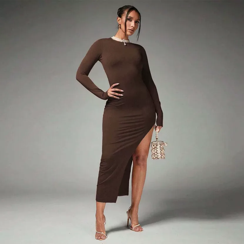 Backless Design Dress High Waist Slim Fit Solid Color Spring Summer Casual Wear Wholesale Availa