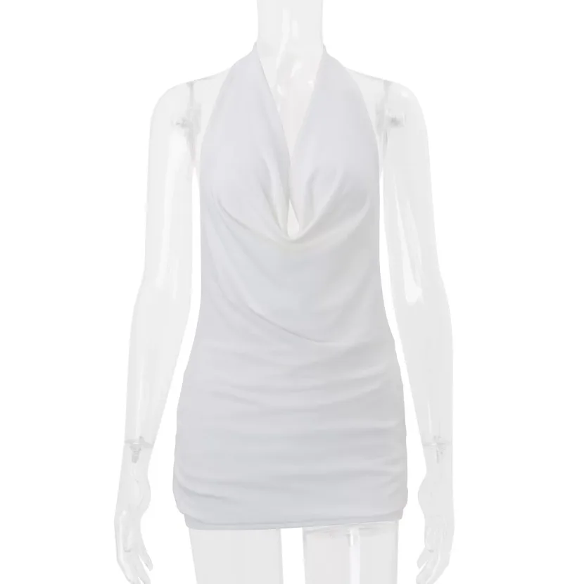 Summer Womens Dress Fashionable Hollow Back Sleeveless Solid Color Sexy Neckline Perfect for Vac