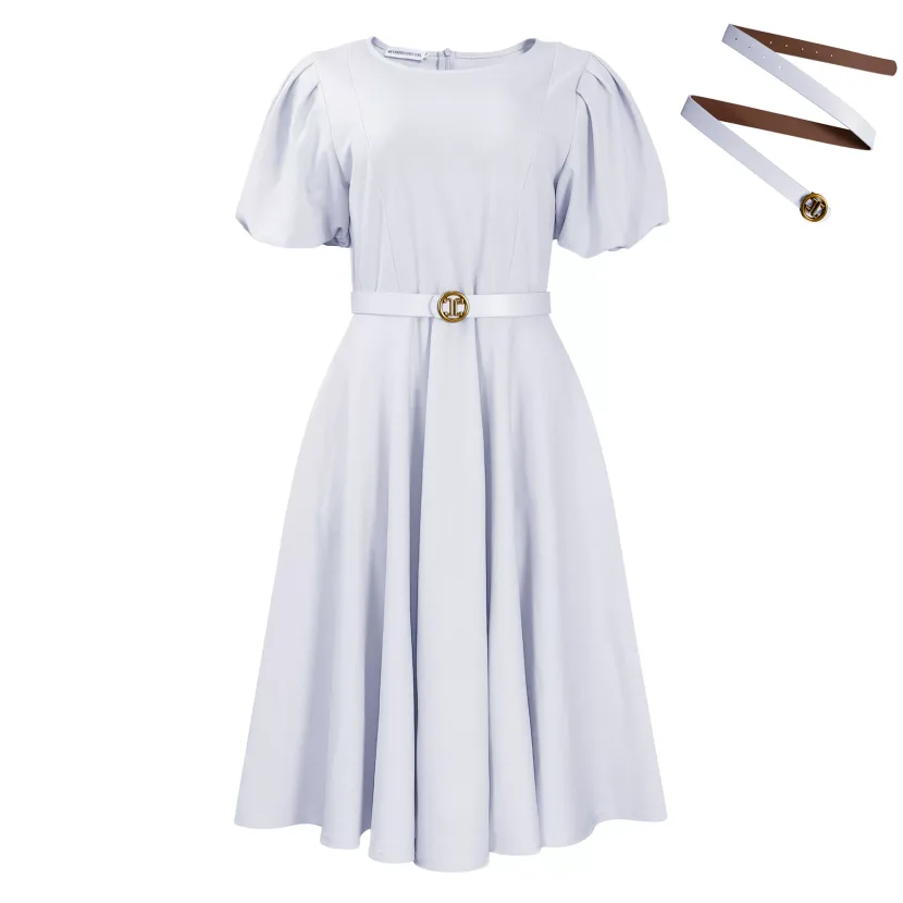Plus Size Womens Dress Fashionable Puff Sleeve High Waist Flared Skirt Summer Occasion Wholesale