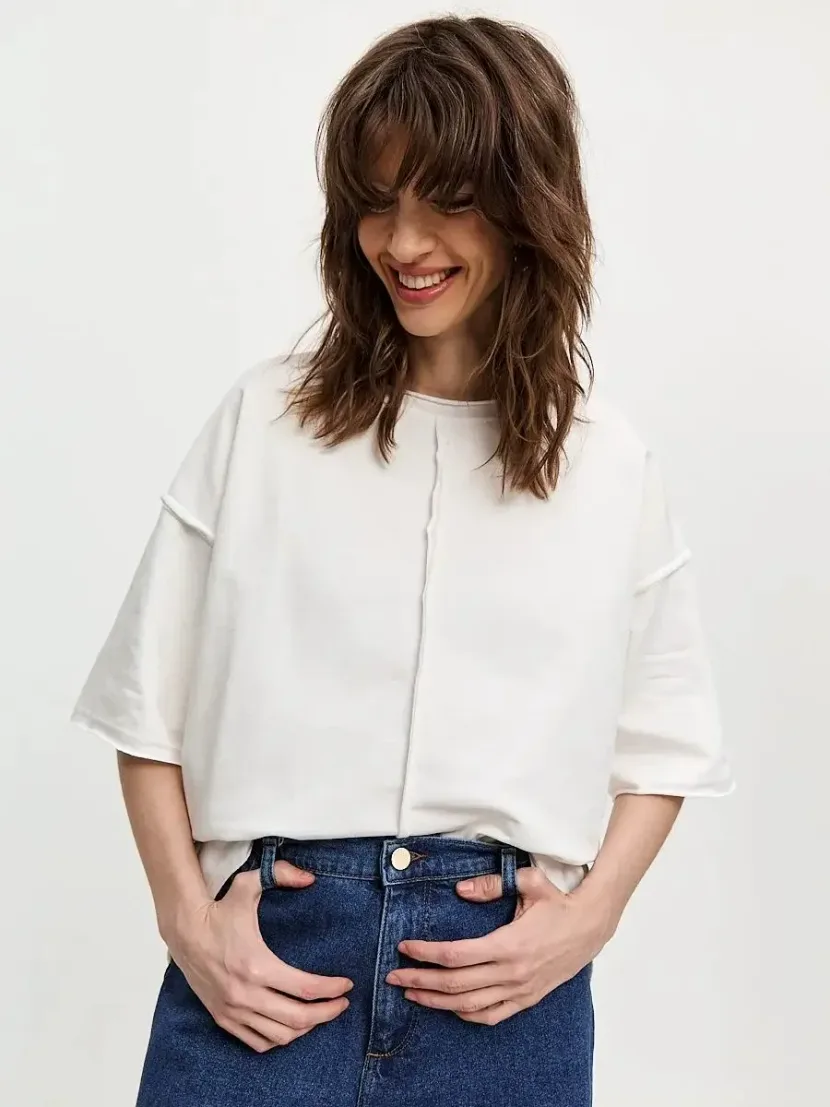 Womens Loose Fit Cotton T Shirt Distressed Short Sleeve Color Block Design Spring Summer Casual