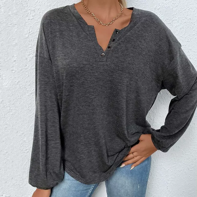 Womens Loose Fit Long Sleeve T Shirt Casual Minimalist Style Spring Summer Versatile Everyday We