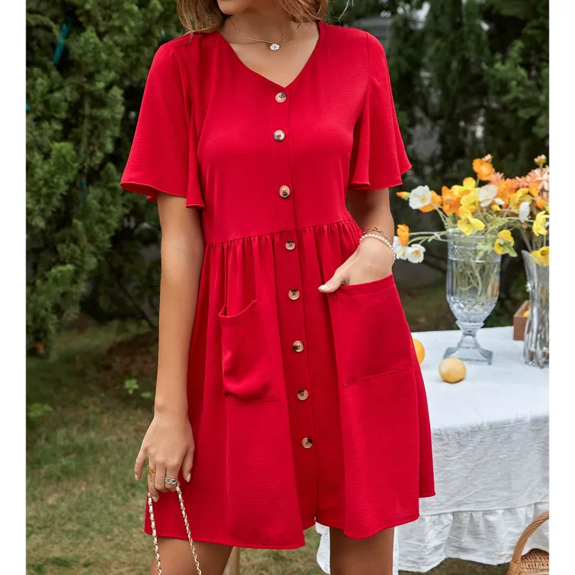 Vintage Court Style V Neck Elegant Dress Retro Design Flowy Fabric Suitable for Parties Wholesal