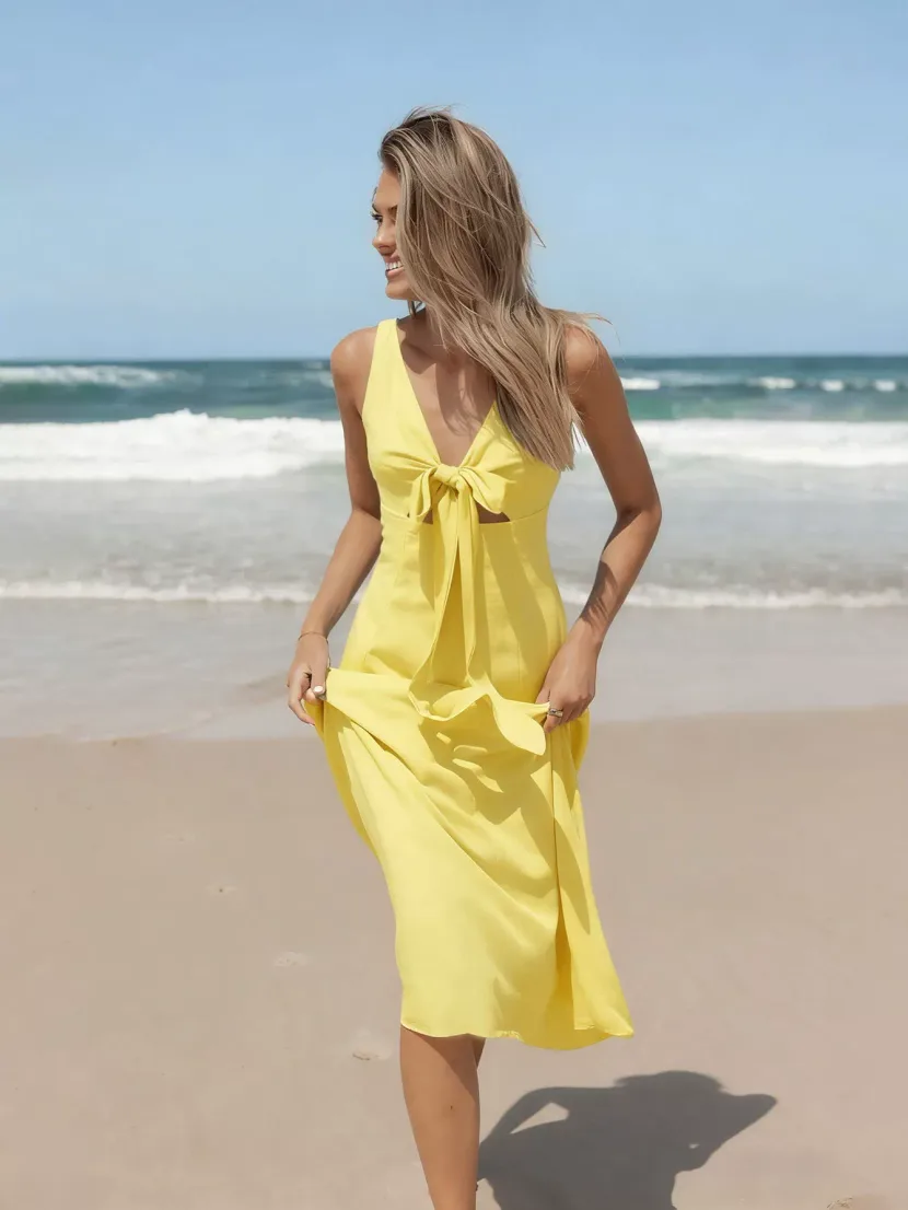 Womens Backless Maxi Dress Deep V Neck Adjustable Straps Beach Vacation Style Perfect for Birthd