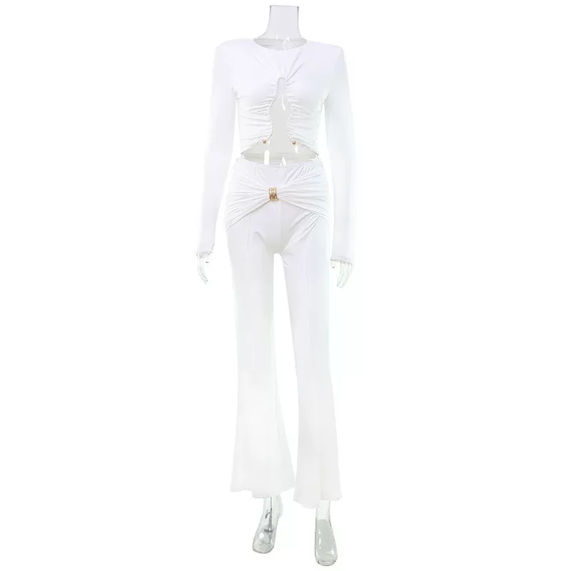 Womens Autumn Winter Elegant Two Piece Set Slim Fit Pleated Design Fashionable Style Perfect for