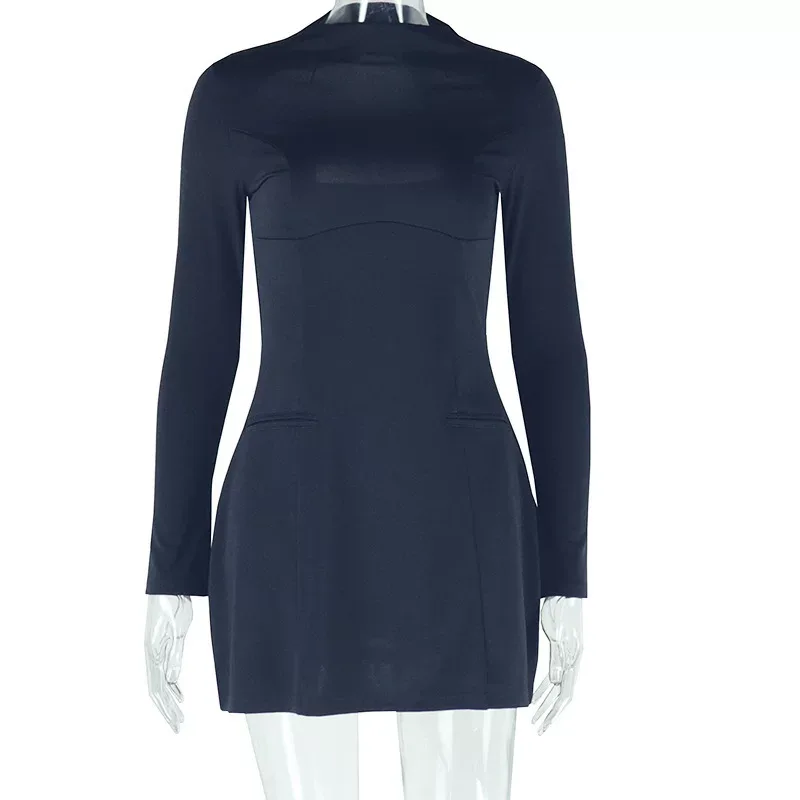 Elegant A Line Dress Solid Color Backless Long Sleeve Slim Fit Casual or Evening Wear Wholesale