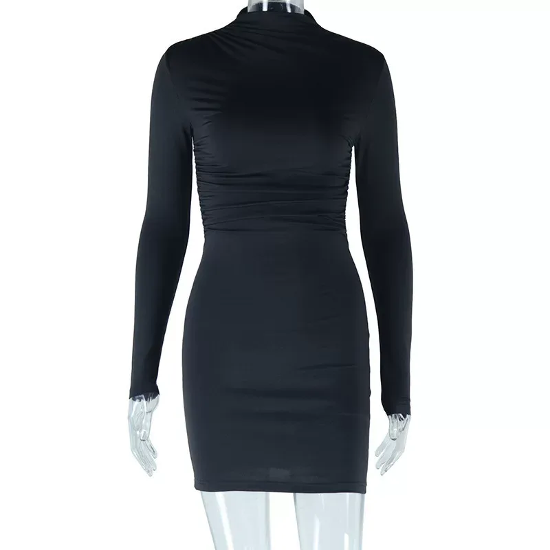 Long Sleeve Round Neck Bodycon Dress Solid Color Slim Fit Sexy Style Winter Fashion for Women Wh