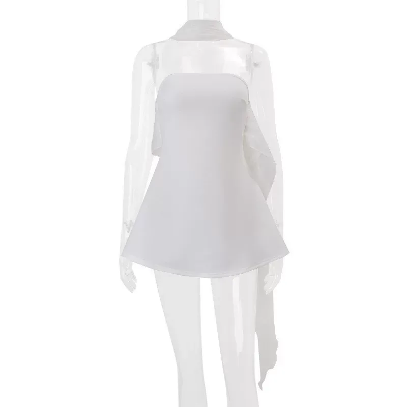 Chic French Style Strapless Dress Elegant Solid Color Flowy Design Autumn Fashion Wholesale Avai