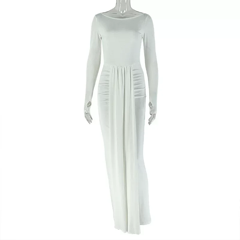Elegant Womens Bodycon Dress Backless Long Sleeve Round Neck Versatile Style Perfect for Home or