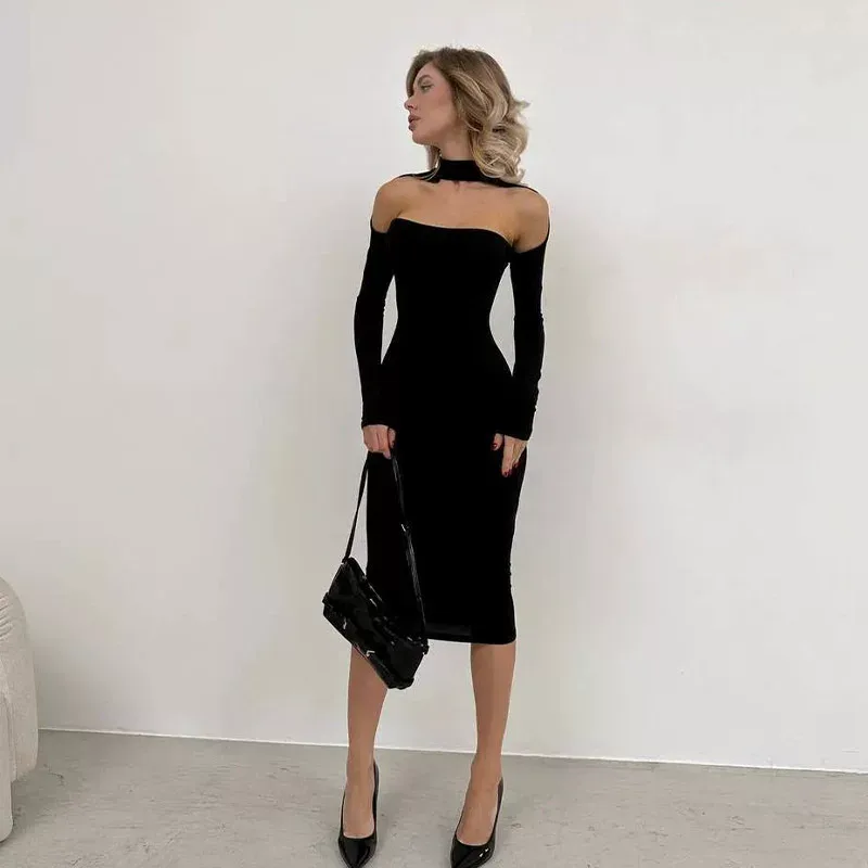 Hollow Out Halter Neck Bodycon Dress Elegant Sexy Slim Fit Chic Style Perfect for Parties and Ev