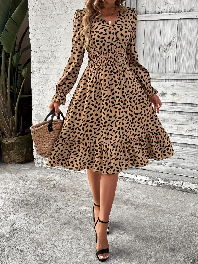 Leopard Print Long Sleeve Dress Casual Chic Style Perfect for Work or Social Events Wholesale Av