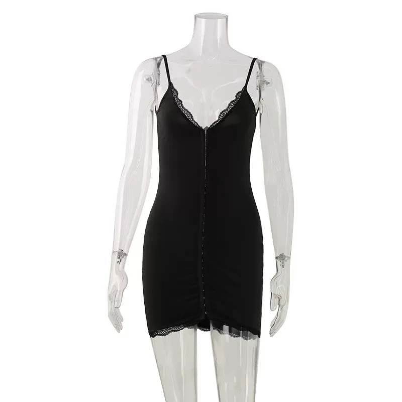 Bodycon Mini Dress Sexy Lace Trim Low Cut Slim Fit Zipper Closure Night Out Party Wear Wholesale