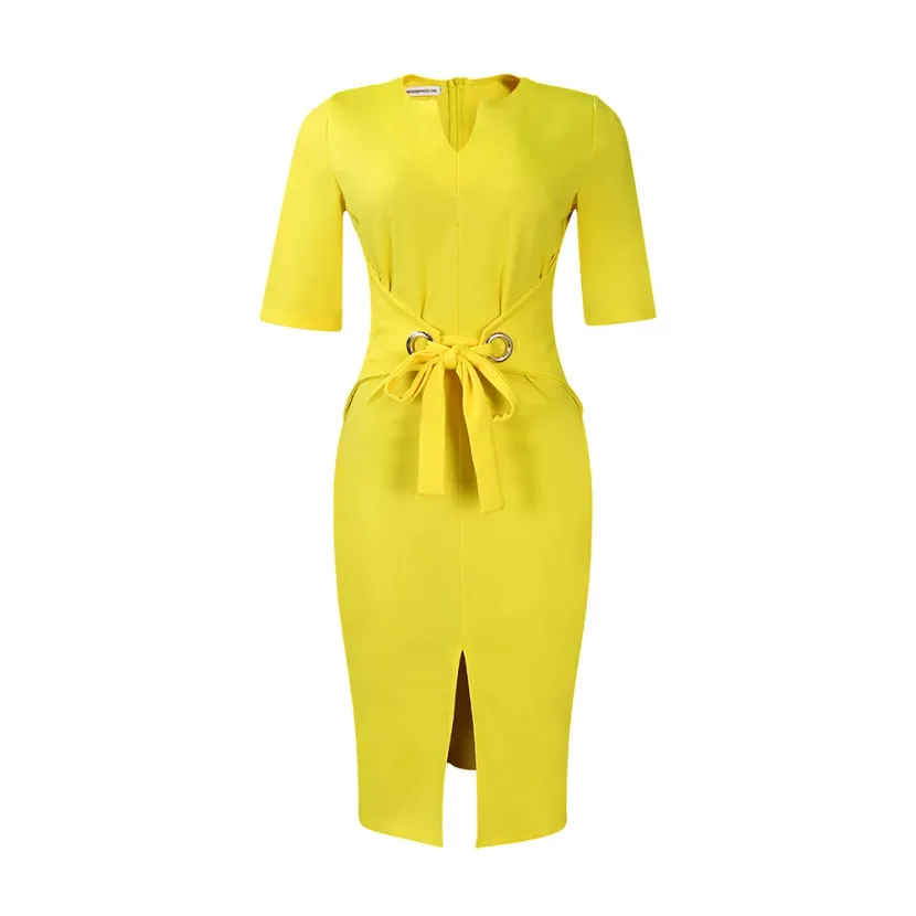 Elegant Womens Pencil Dress V Neck Solid Color Bodycon Fit Perfect for Office Wear or Formal Occ