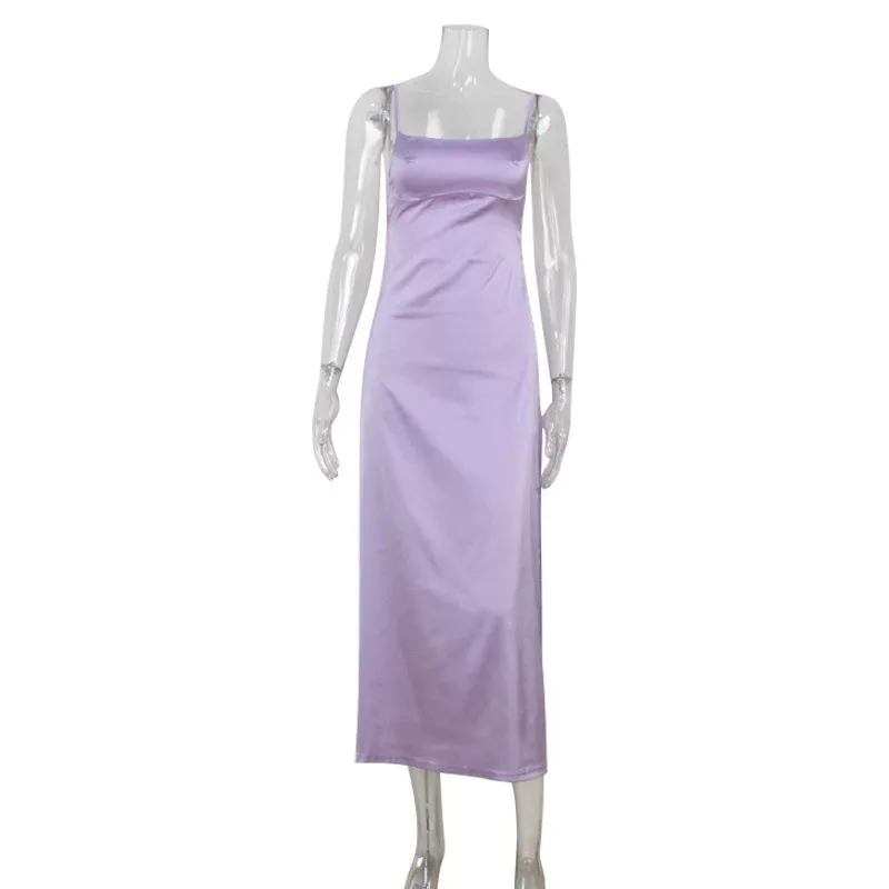 French Style Womens Satin Slip Dress Elegant Slim Fit Backless Soft Texture Perfect for Evening