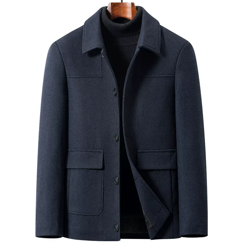 Mens Wool Blend Overcoat Thick Warm Fabric Classic Fit Available in Navy Gray and Black Wholesale Options Available Mens Wool Blend Overcoat Thick Warm Fabric Classic Fit Available in Navy Gray and Black Wholesale Options Available