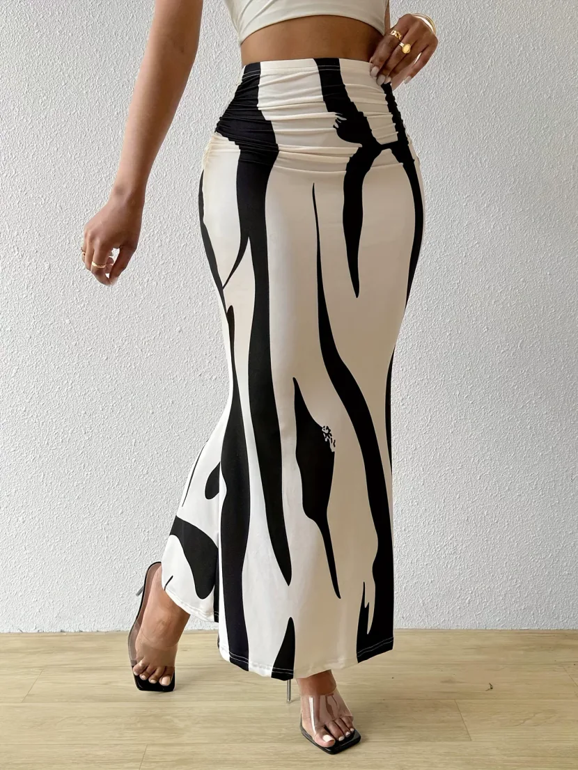 High Waisted Pencil Skirt Slimming Zebra Print Fishtail Design Comfortable Fit Perfect for Parti