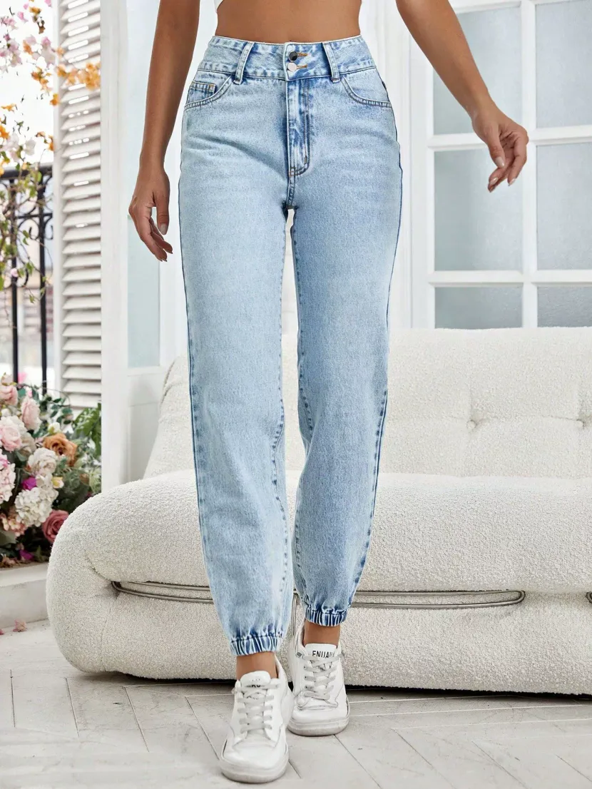 Womens Loose Fit Denim Pencil Pants Slimming Design Versatile Style Comfortable Fabric Casual We