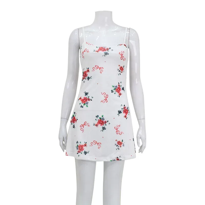 Floral Print A Line Dress Sleeveless Waist Defined Fresh French Style Casual Summer Wear for You