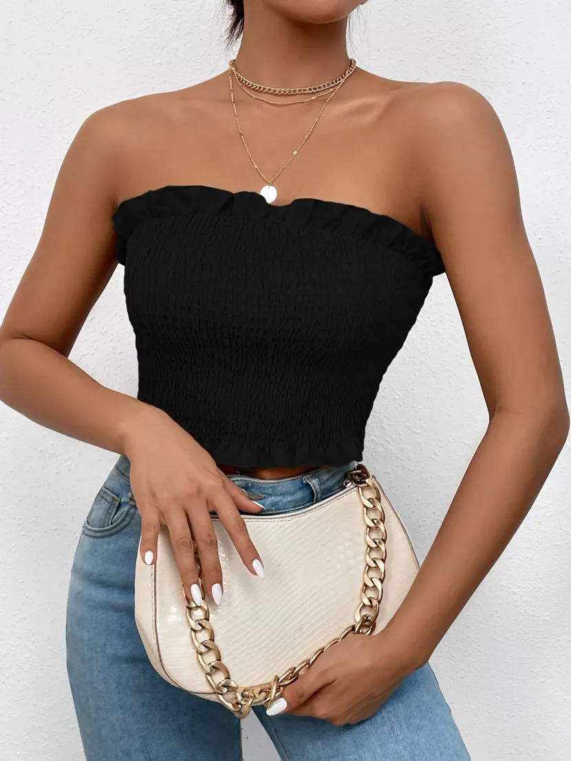 Womens Sexy Ruched Strapless Top Breathable Fabric Anti Slip Design Versatile Layering Ideal for