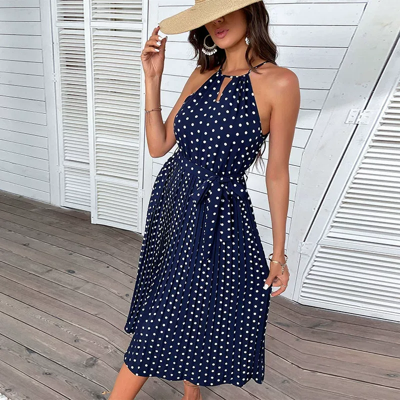 Summer Fashion Womens Polka Dot Halter Neck Dress Stylish Comfortable Versatile Perfect for Casu