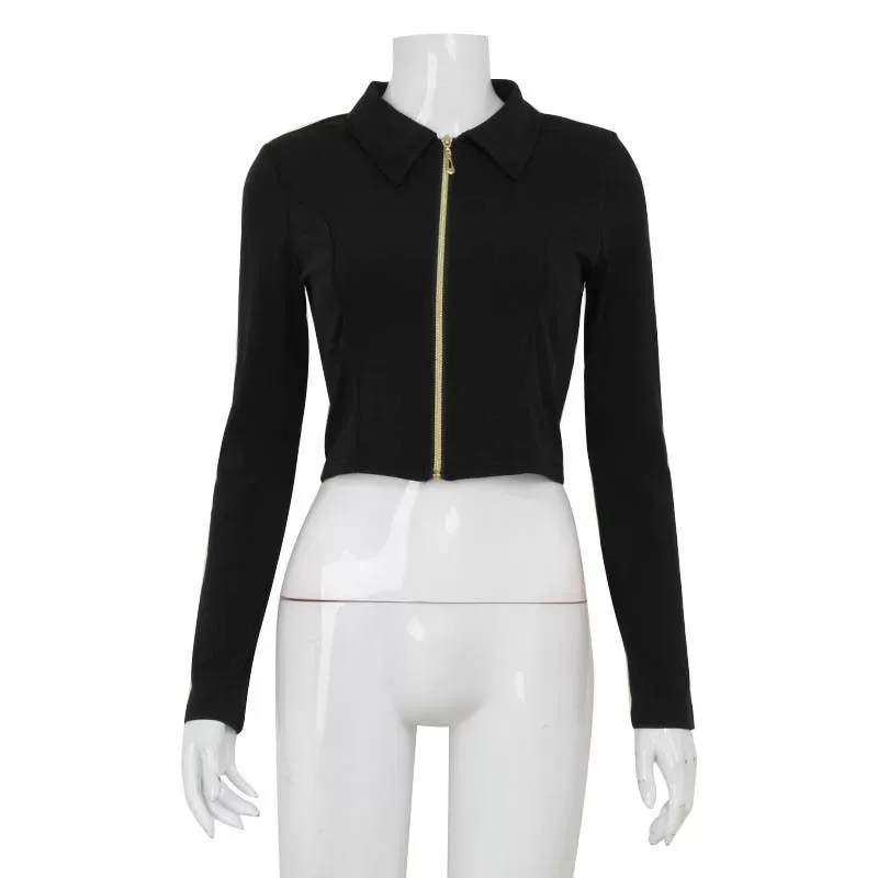 Womens Slim Fit Long Sleeve Zip Up Cardigan Sexy Backless Design American Style Casual Wear for